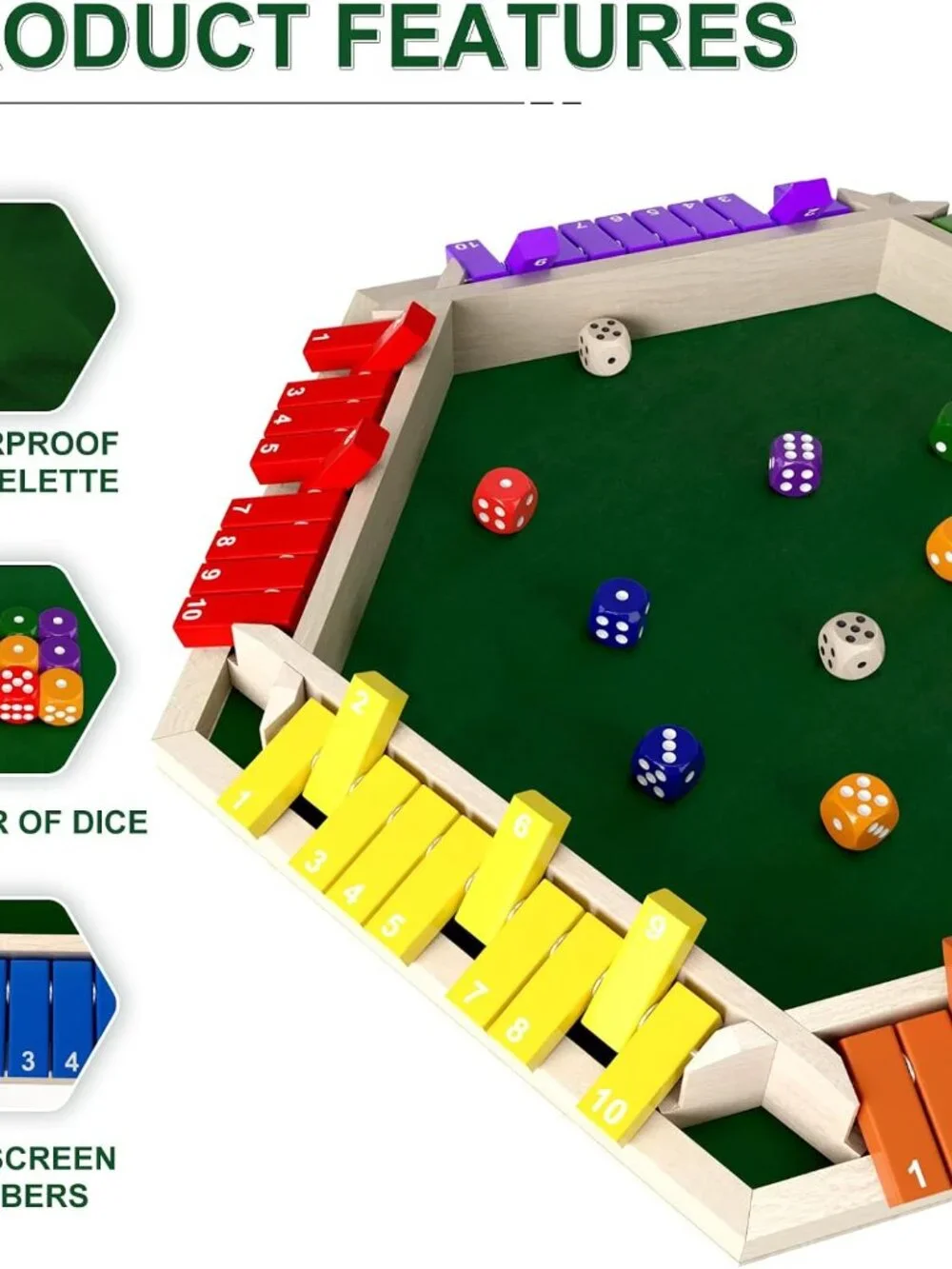 Shut the Box Dice Game for 2-6 Players – Wooden Family Board Game, Classic Table